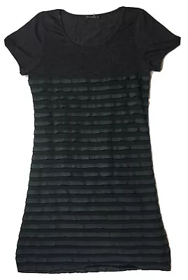 Anthropologie Theme Dress Women’s Medium Black Gray Ruffle Bodycon Short Sleeve  • $14.99