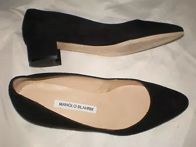 WORN ONCE Manolo Blahnik Soft Black Nubuck Leather Pump Heel Mary Jacne 38 8 • $69.99