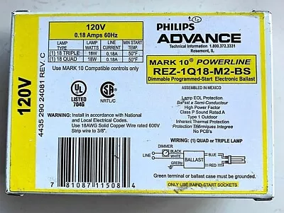 New ADVANCE REZ-1Q18-M2-BS DIMMABLE FLUORESCENT BALLAST 1-LAMP CFL 18W 120V • $22