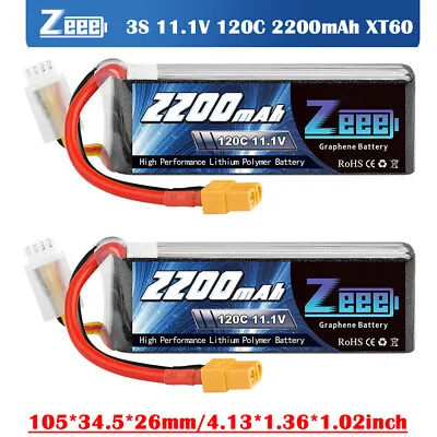 2x Zeee Graphene 3S Lipo Battery 2200mAh 11.1V 120C XT60 For FPV Car Drone Boat • £45.59