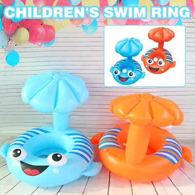 Kids Baby Toddler Swimming Pool Swim Seat Float Boat Ring With Sun Shade 2-5Y. • £4.99