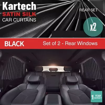 2x Kartech Car Window Curtains Retractable Sun Shades UV Protection Black Rear • $22.90