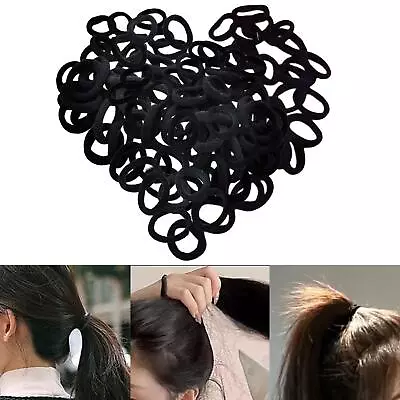 100x Black Hair Ties Thick No Damage Seamless Small Elastic Cloth 0.9 Inch • £4.80