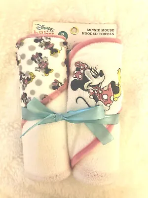 Disney Baby Minnie Mouse Hooded Soft Bath Towels White 2 Pack Size 26 X 30 New • $11.95