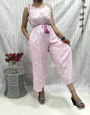 Jumpsuit Indian Cotton Floral Print Wide Leg Jumpsuits Women For Dress Clothing • $75.66