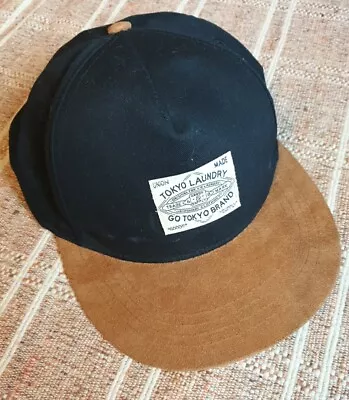 Snapback Tokyo Laundry Baseball Cap Black With Brown Suede Flat Peak One Size • £4