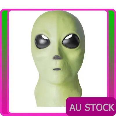 Adult Green Alien Mask Latex Space ET UFO Mens Full Head Costume Accessories • $14.03