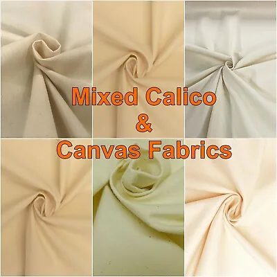Cotton CALICO FABRIC Natural Flecked Canvas Mixed Weights Widths And Uses  • £3.25