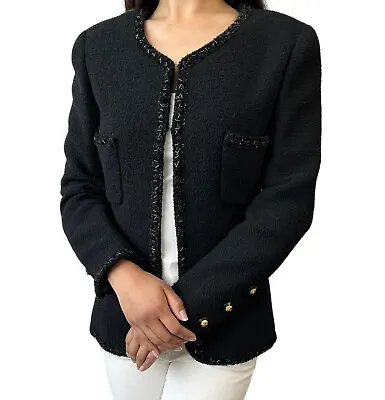 $1521 • Buy CHANEL Vintage Coco Mark Logo Jacket Beads Button Black Gold Wool Rank AB