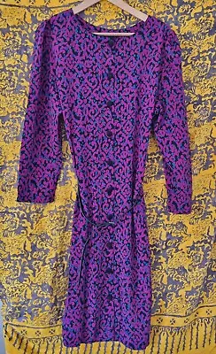 ❤️💛 Vintage 80s Purple Pink Midi Dress Approx Size 14 • $29.50