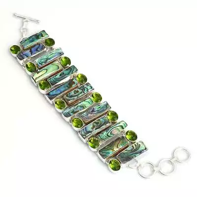 Abalone Shell Peridot Gemstone Handmade Big Bracelet Jewelry 60 Gms LBB-1531 • $10.63