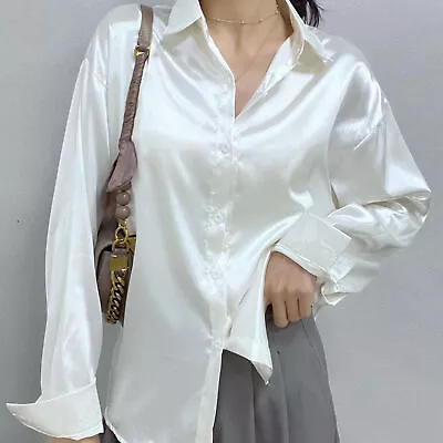 Shirt Blouse Lapel Workwear Women Loose Casual Office Ladies Top Breathable • $29.69