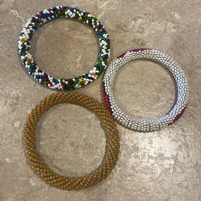 African Beaded Maasai Bangles Masai Bracelet Made In Kenya Set Of 3 • $5.99