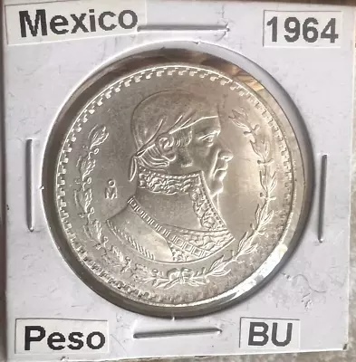 1964 Mexico 1 Peso  UNC / BU Km# 459 - 10% Silver Coin - Jose Maria Morelos • $3