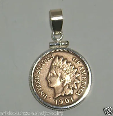 Coin Jewelry Vintage Indian Cent Pendant Sterling Silver Bezel Soldered Bail • $33.20