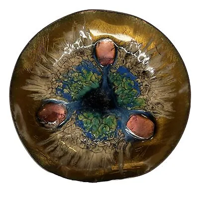 Original Edward Star Copper Enamel Plate For Gumps Vintage Signed Peacock • $20