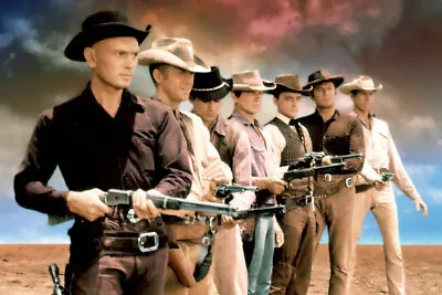 The Magnificent Seven Yul Brynner Steve Mcqueen  Guns Drawn Sunset 24x18 Poster • $24.99