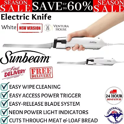 Sunbeam Electric Knife Stainless Steel Meat Bread Carving Kitchen Cutting Slicer • $103.21