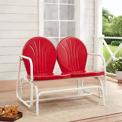 Retro Red Outdoor Steel Glider Loveseat Patio Chairs Outdoor Seating Red • $209.47