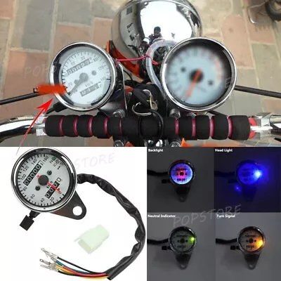 Chrome Motorcycle LED Tachometer Speedometer Gauge For Chopper Bobber Cafe Racer • $23.23