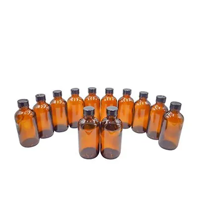  4 Oz Amber Glass Boston Round Bottles With Black Ribbed Cap - 12 Pack   • $19.17