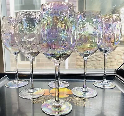 Anthropologie Iridescent Drape Optic Wine Glass Lustered Hand Blown Rainbow-6 • $59.99