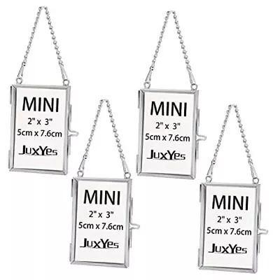  Set Of 4 Mini Brass Wall Hanging Photo Frame Glass Hanging Vertical Silver • $34.53