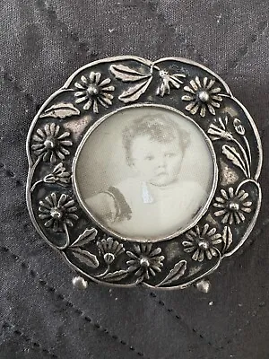Vintage Silver Scenes Miniature Round Silver Plated Photo Frame • £25