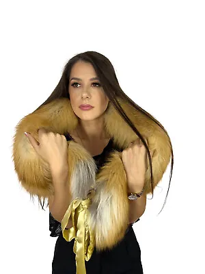 £329.18 • Buy Extra Wide Gold Fox Fur Shawl 47  (120cm) Saga Furs Stole Big Fur Collar Scarf