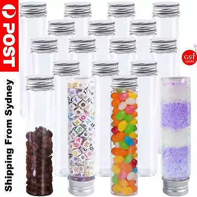 20X Clear Flat Plastic Test Tubes With Screw Cap For Candy Beans Decor 60/110ml • $15.38