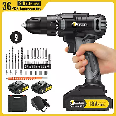 CONENTOOL 12/18/21V Cordless Drill Set With Li-Ion Battery & Charger & 36pc Kit • £17.99