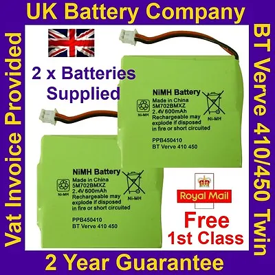 £5.95 • Buy 2 X New BT Verve 410 450 Twin Phone Batteries UK GP 5M702BMXZ 2.4V 600mAh NIMH 