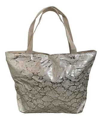 £13.59 • Buy Fat Giraffe Large Silver Metallic Snake Print Style Beach Bag Tote