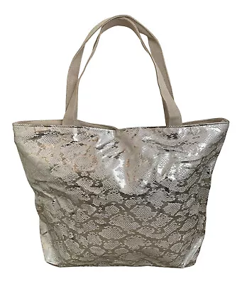 £13.59 • Buy Fat Giraffe Large Silver Metallic Snake Print Style Beach Bag Tote