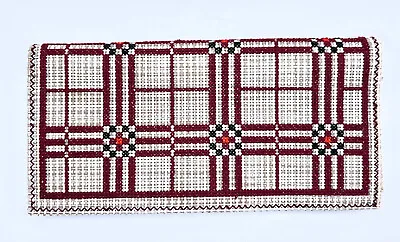 Woven Wallet Cream Burgundy Black Square Stitch  Billfold 11 Pockets And Zipper • $10.94