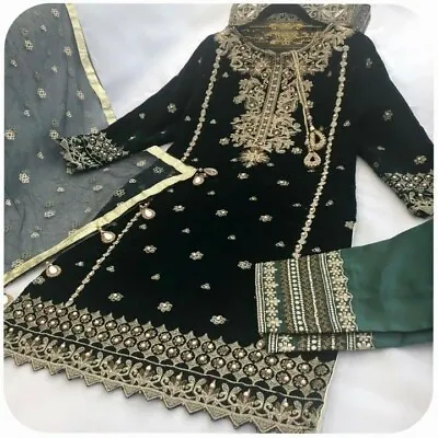 Pakistani Winter Party Wear Velvet Shalwar Kameez Ready Made UK Seller • £45