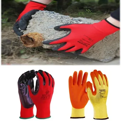 24 Pairs Nitrile / Latex Coated Work Gloves Mens Builders Gardening Grip • £2.49