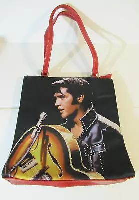 Beaded Elvis Presley Purse Handbag Cloth Red Pleather Guitar 11.75  Tall • $19.99