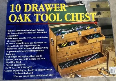 Vintage 10 Drawer Oak Tool & Hobby Chest Classic Wood Machinist Large Brand New • $229.99