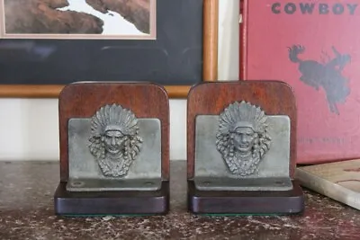 Pair Of Antique American Indian Bookends Vintage Native American Cast Iron COOL • $125