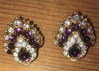 Nolan Miller  Gold Tone Clip On Earrings Featuring Purple  Glass And Rhinestone • $60