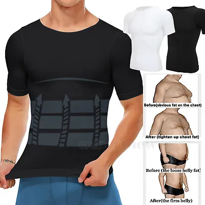 Mens Seamless Slimming Body Shaper Vest Tummy Control Belly Compression T-Shirt • $17.79