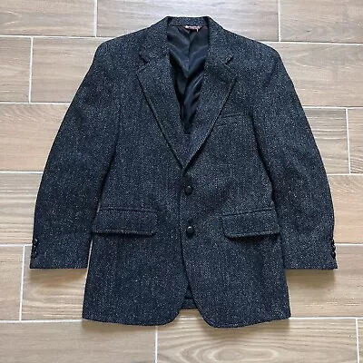 VTG HARRIS TWEED Men's Blazer Jacket SIZE 39 Jos A Bank Herringbone Wool Gray • $55