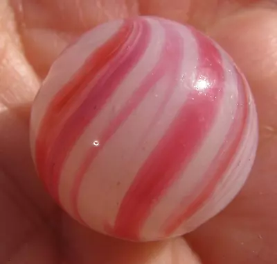 Nice Antique Handmade German Red Pink Banded Translucent White Glass .72  Marble • $19.99