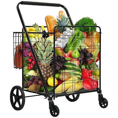 Folding Shopping Cart With Wheels Cart 484lbs Laundry Metal Utility Cart Grocery • $116.99