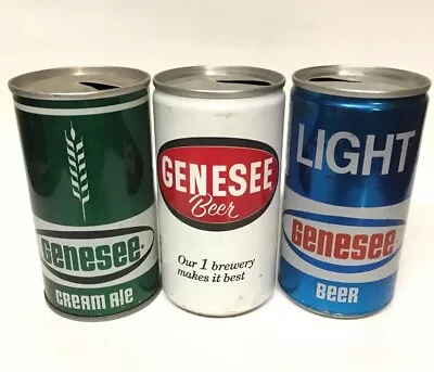 Vintage GENESEE Beer Can Lot Of 3 Different Aluminum & Steel Pull Tabs EMPTY T/O • $19.98