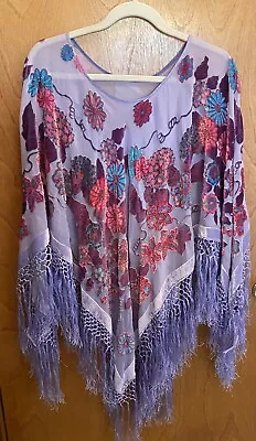 Aris A Purple Silk Velvet Beaded Piano Shawl Poncho Floral Wearable Art NWT • $89