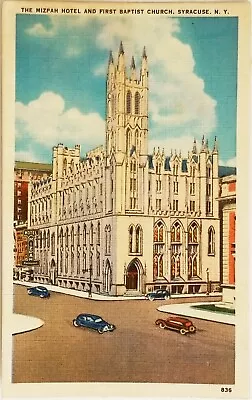 The Mizpah Hotel & First Baptist Church Syracuse New York Postcard Linen Vintage • $3.98