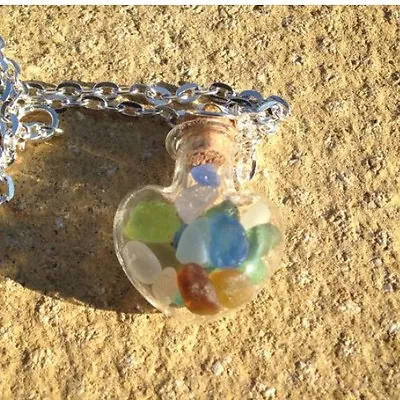 Heart Shaped Vial With Seaglass Sea Glass Necklace • $8.62