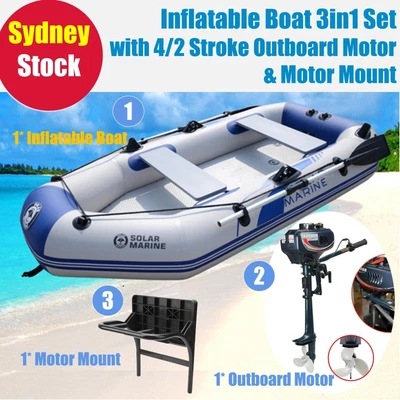 $1237 • Buy Inflatable Boat Dinghy 3in1 Set With 2 Or 4 Stroke Outboard Motor & Motor Mount